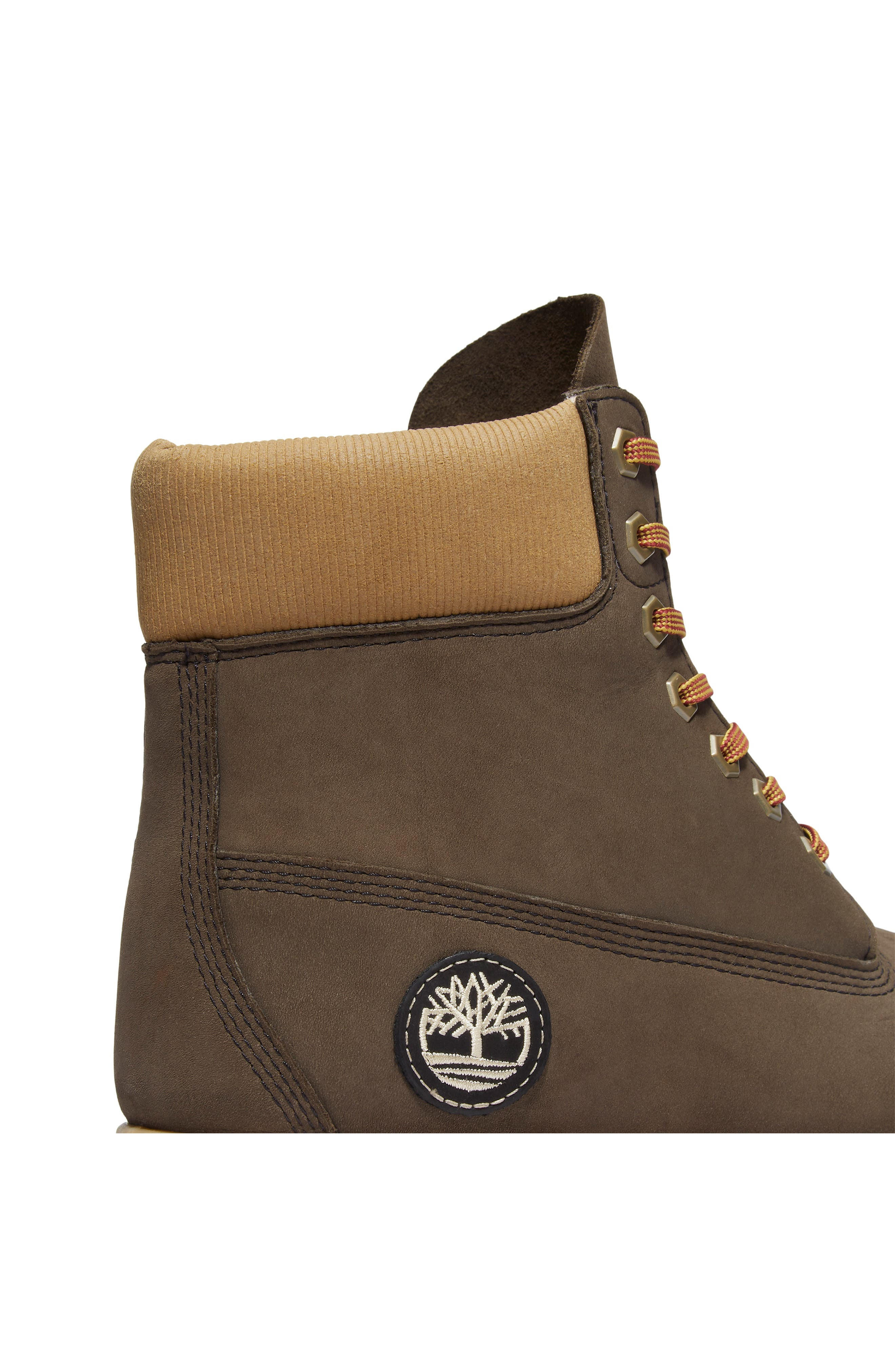 Timberland Premium 6-Inch Waterproof Boot in Dark Brown Nubuck/Olive at Nordstrom - 6