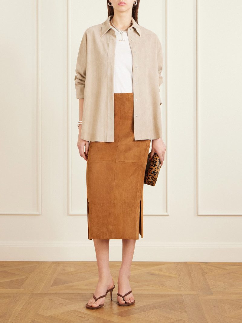 STOULS Winona Paneled Suede Midi Skirt outlook