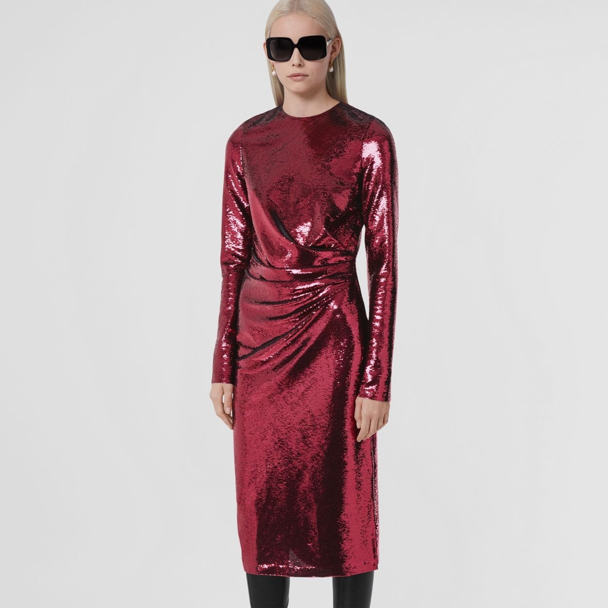 Gathered Sequinned Stretch Nylon Dress - 6