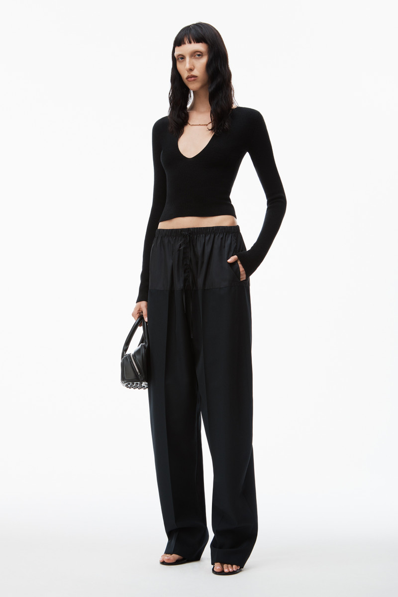 merino wool v neck pullover with logo nameplate 6