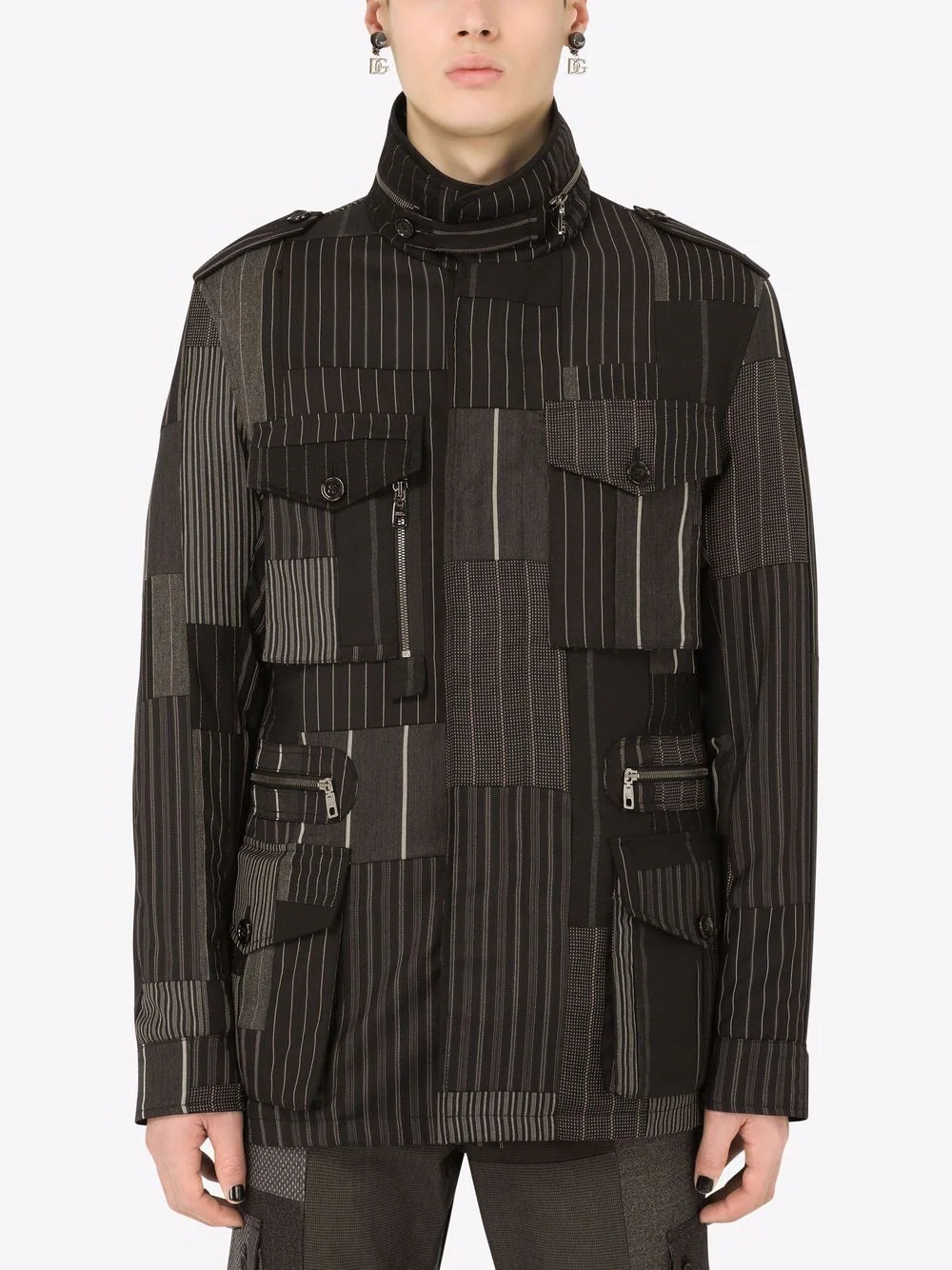 patchwork-stripe utility jacket - 3