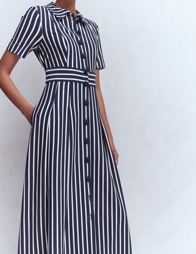 Bridget Ponte Shirt Dress-Navy and Ivory Stripe 3