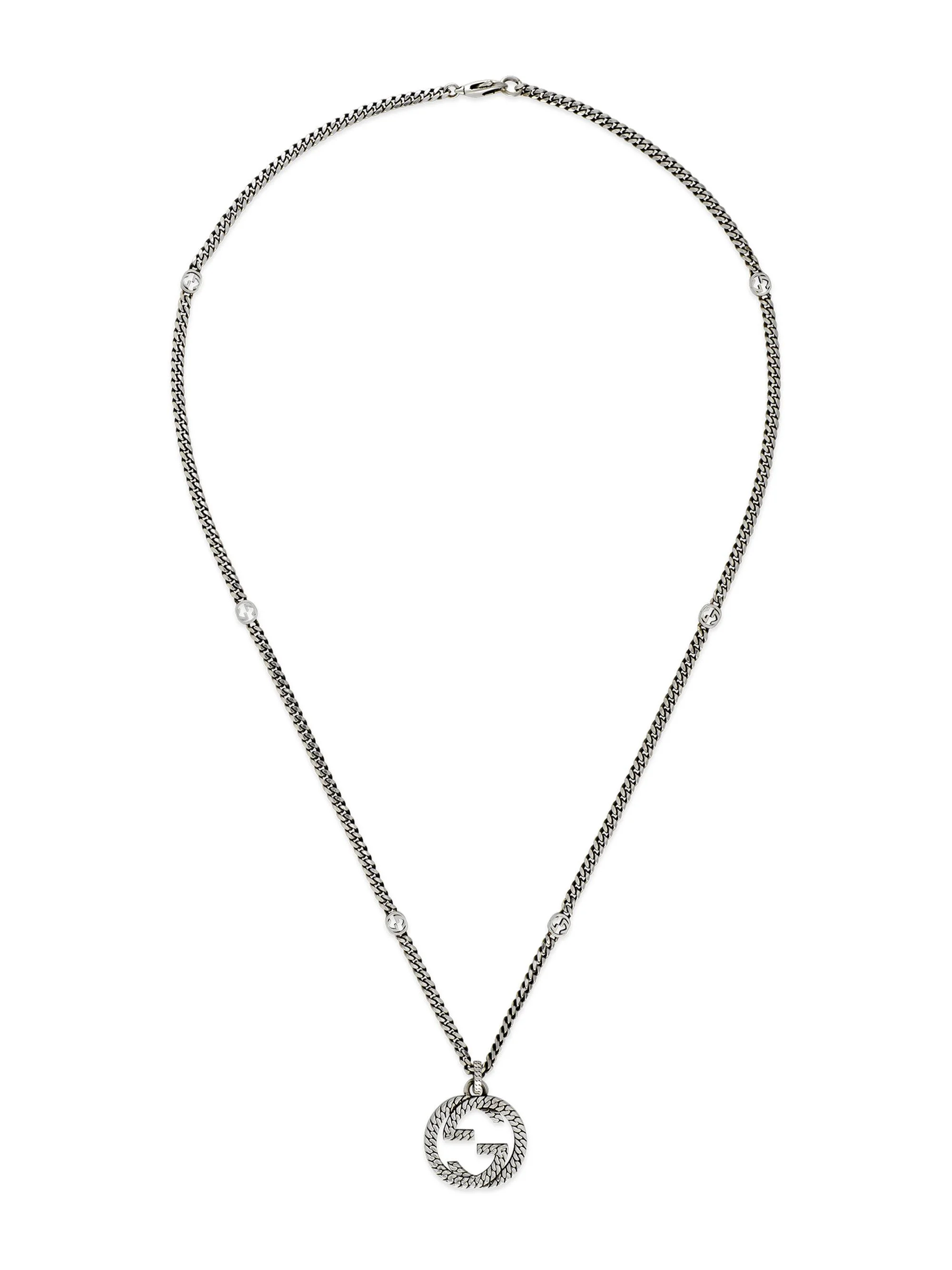 Unisex Sterling Silver Interlocking G Necklace - Silver - 1