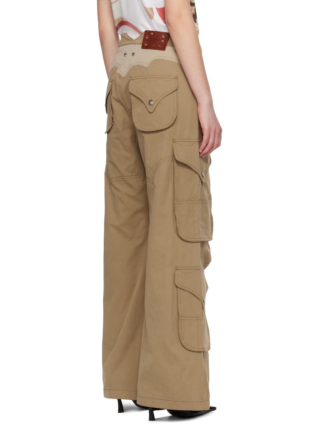 Beige Waxed Utility Pocket Cargo Pants - 3