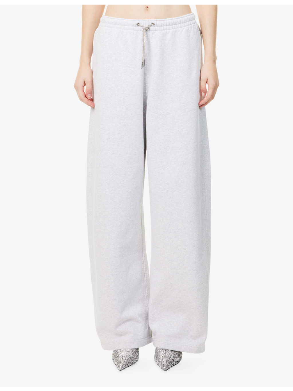 Rhinestone Drawcord Wide-Leg Cotton-Jersey Jogging Bottoms - 3