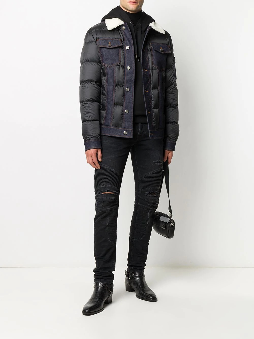 denim trim padded jacket - 2