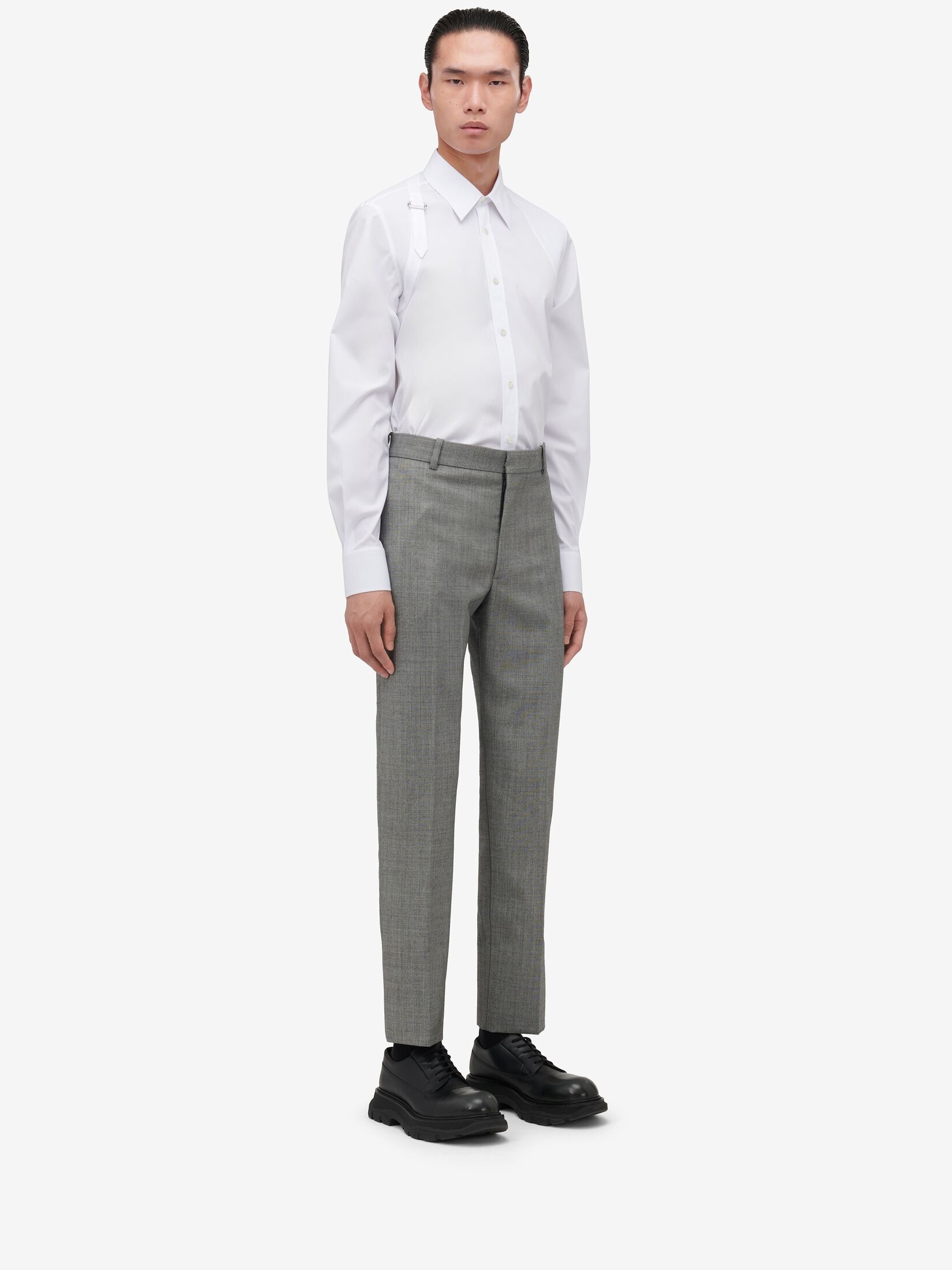 Men's Tailored Cigarette Trousers in Shark Grey - 3