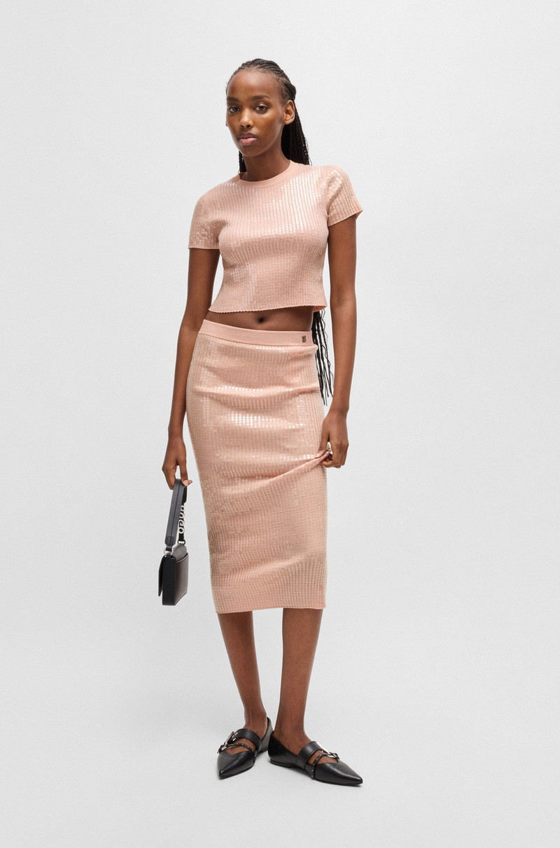 HUGO RIBBED MIDI SKIRT WITH TRANSPARENT SEQUINS IN SLIM FIT outlook