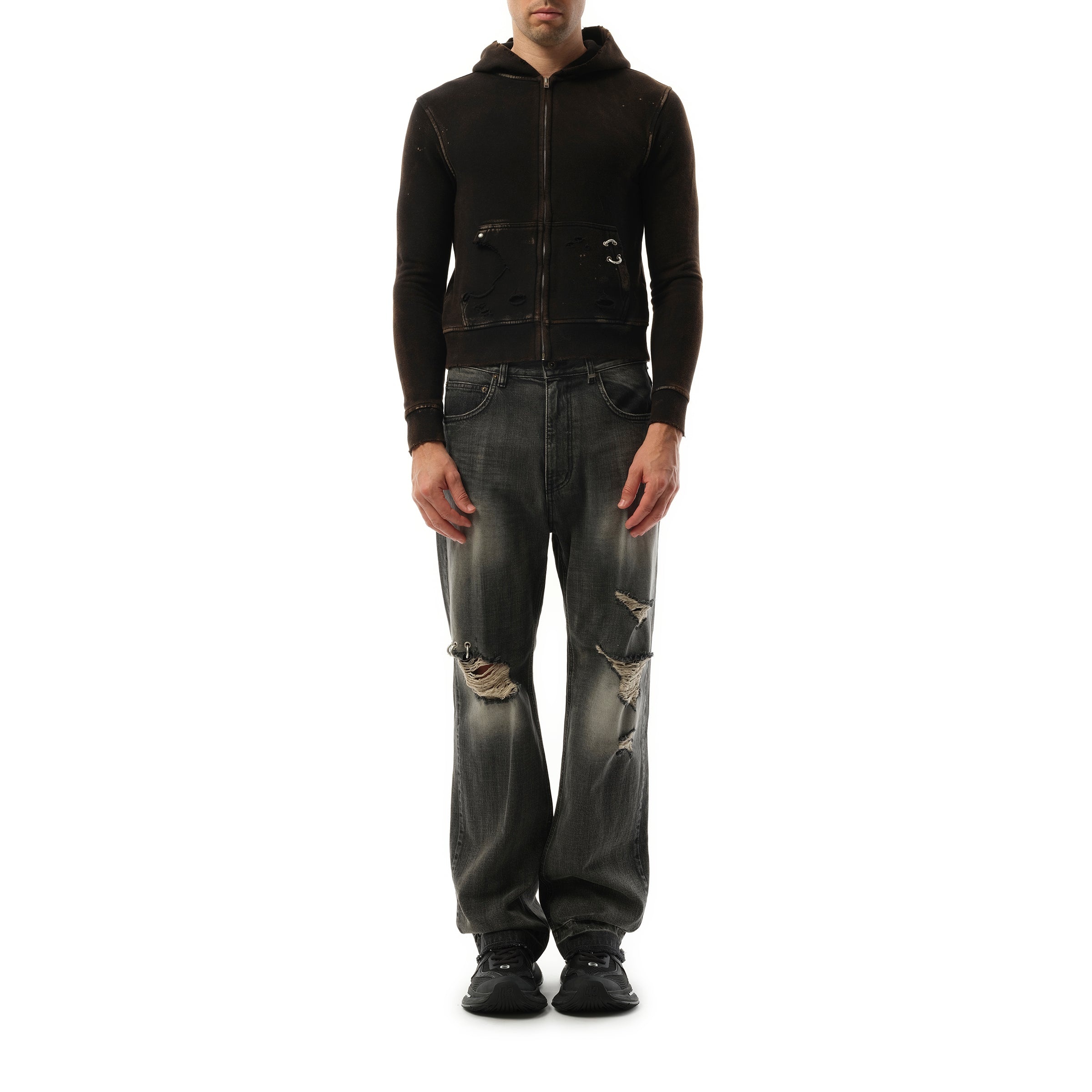 Piercing Detail Hoodie Zip-Up in Black - 4