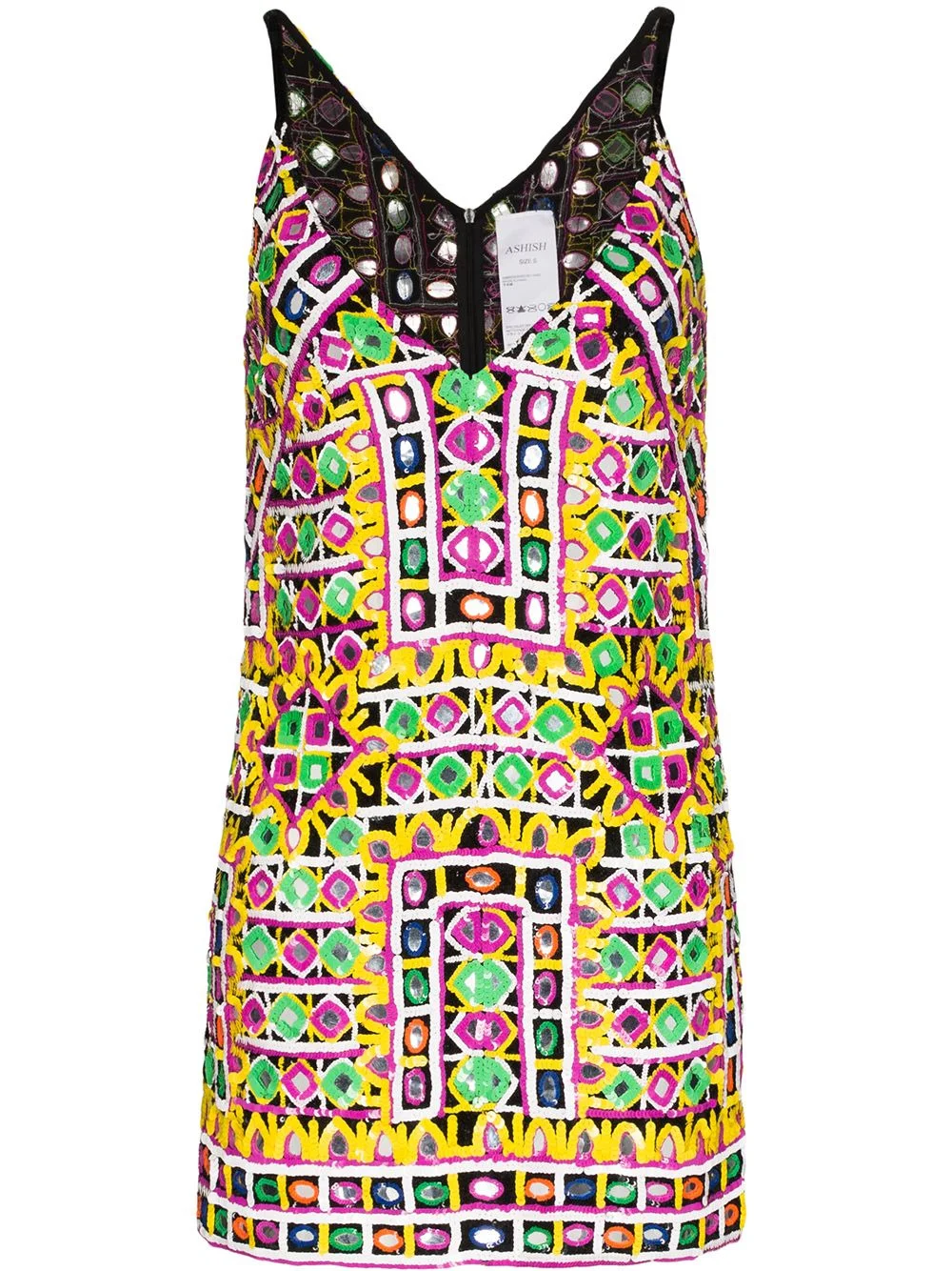 sequin-embellished patterned mini dress - 1