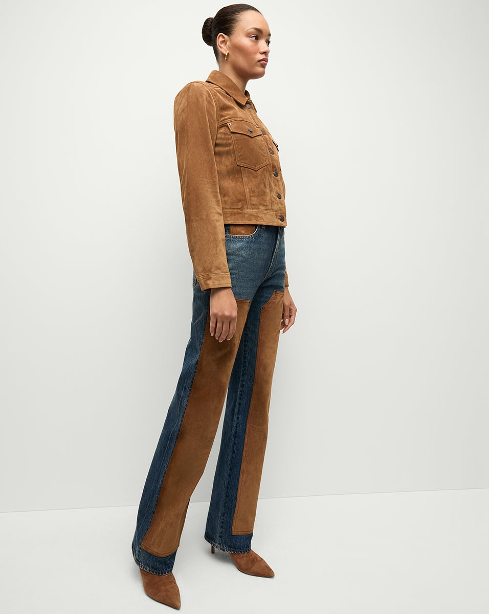 DYLAN SUEDE-PATCHWORK STRAIGHT-LEG JEAN - 5