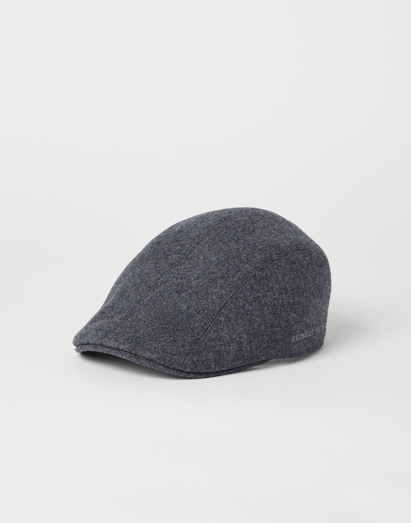 Virgin wool flannel flat cap with embroidered logo - 1