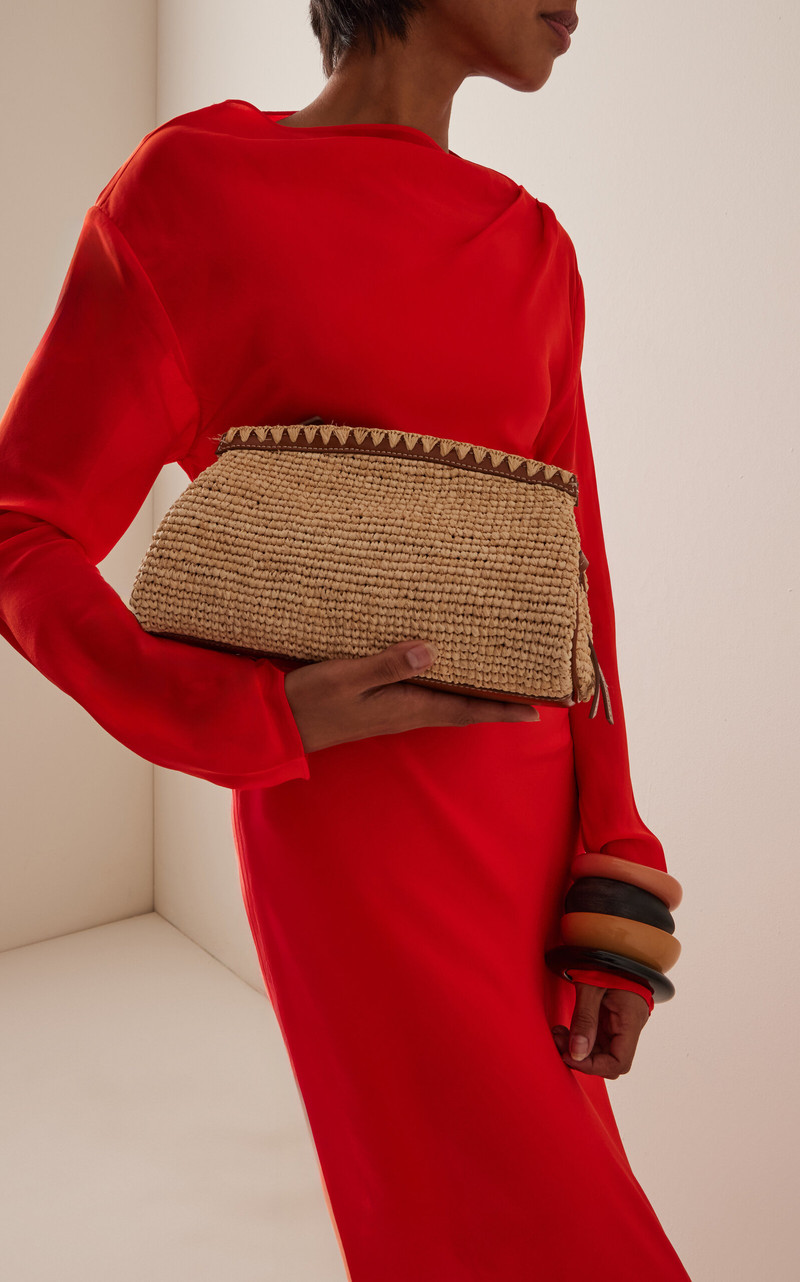 STAUD Maude Convertible Raffia Clutch neutral outlook