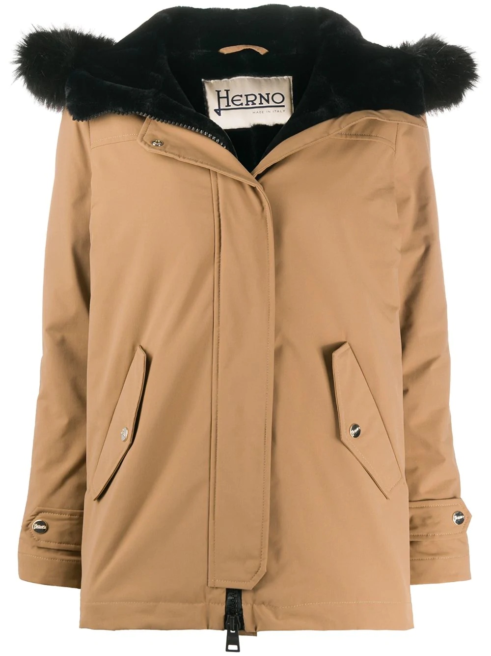 shearling-lining hooded jacket - 1