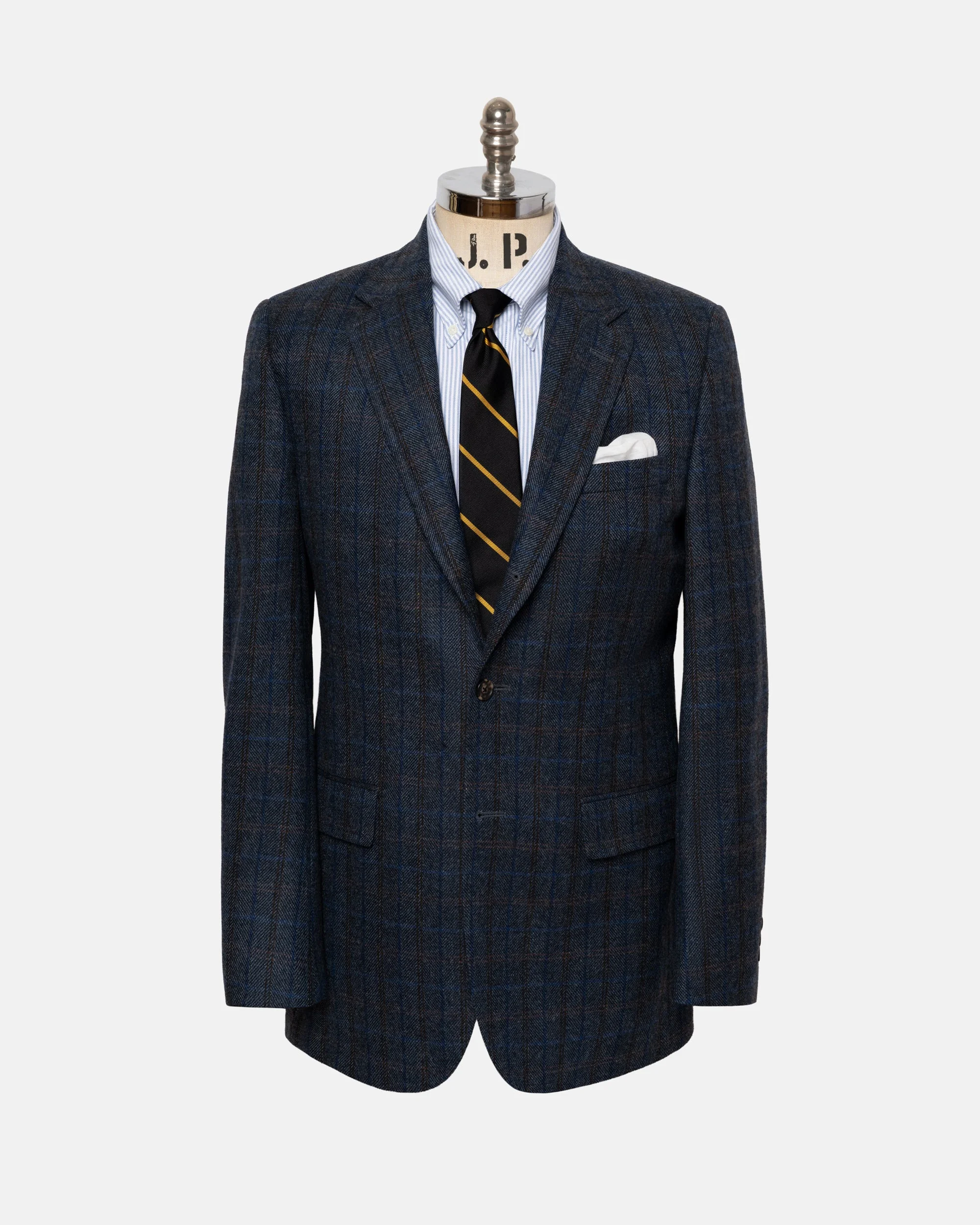 MADE-IN-CANADA BLUE & BLACK HERRINGBONE WITH WINDOWPANE SPORT COAT - 1