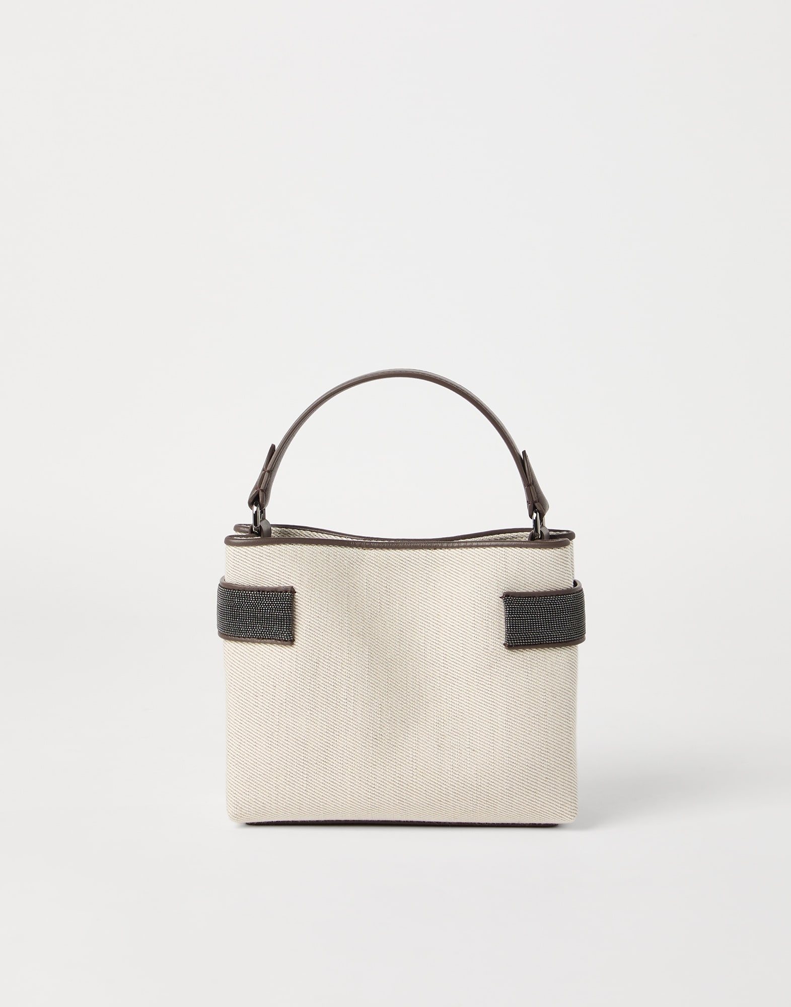 Essence small top-handle bag in cotton and linen drill with precious bands - 2