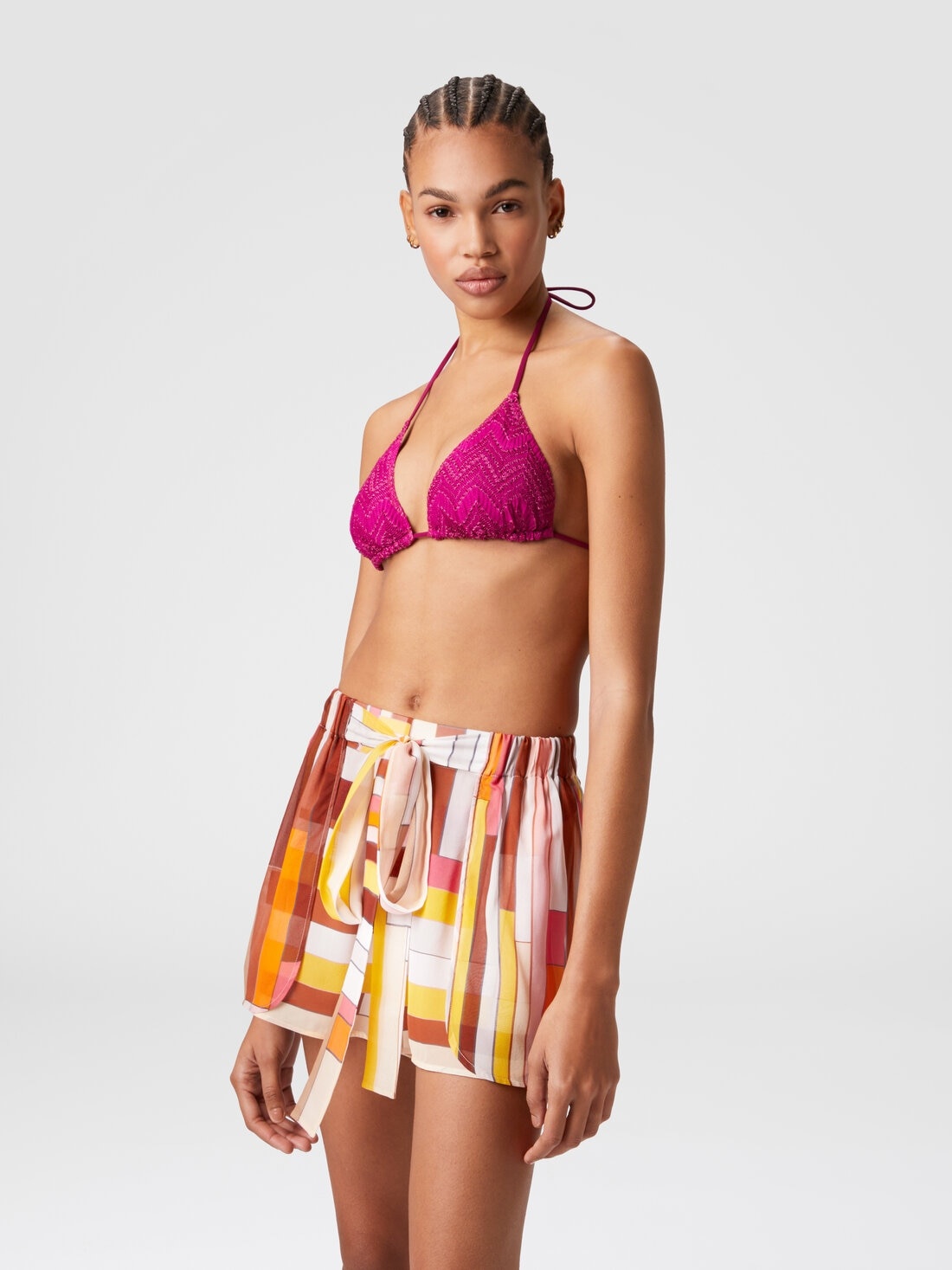 Printed silk cover-up shorts with belt - 4