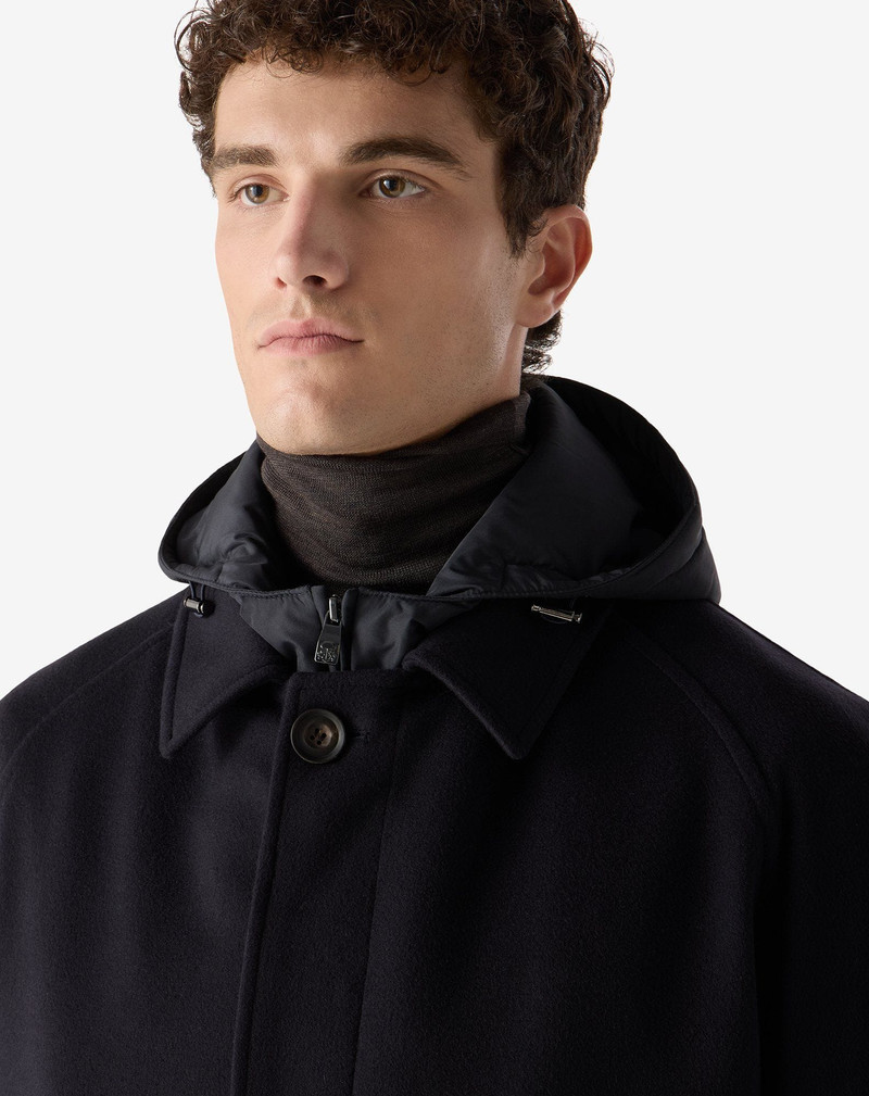Blue pure virgin wool coat with detachable vest 4