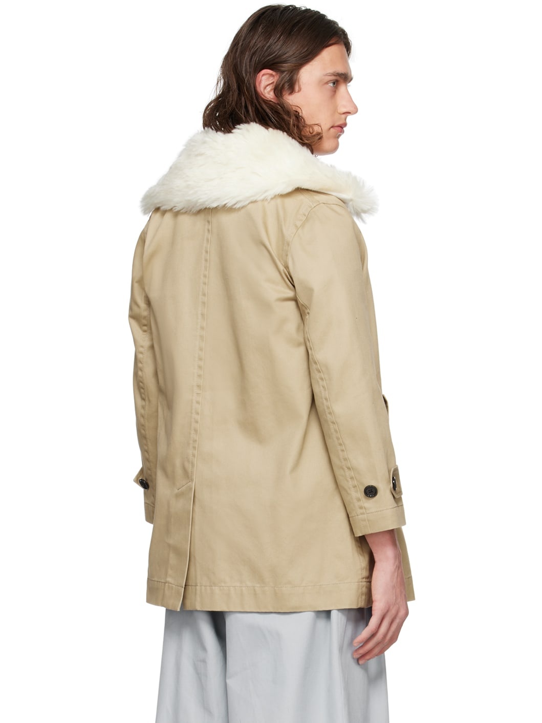 Beige Faux-Fur Trim Coat - 3