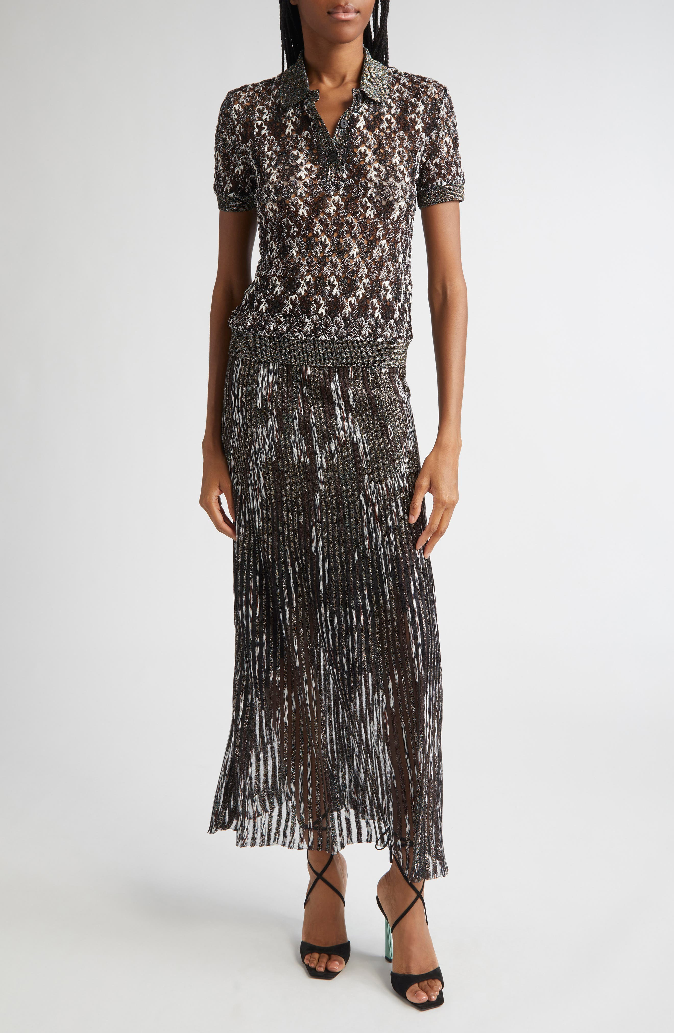 Missoni Knit Metallic Lace Polo in Dark Brown And Black at Nordstrom - 2