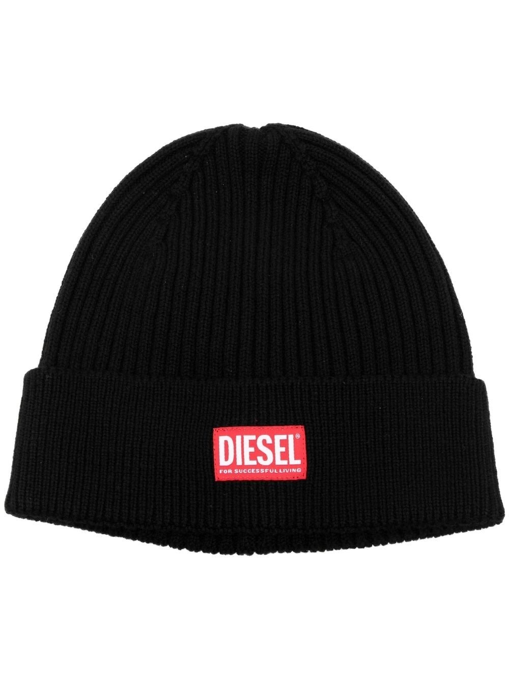 ribbed logo beanie - 1