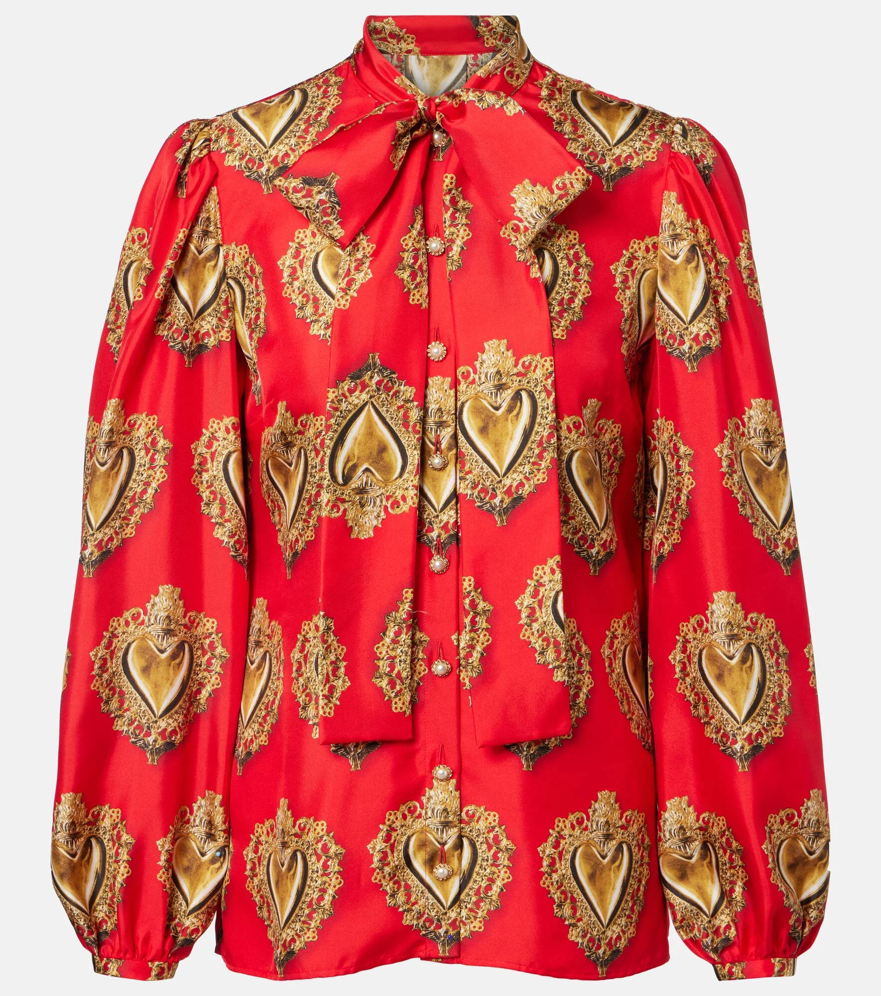 Printed tie-neck silk blouse - 1