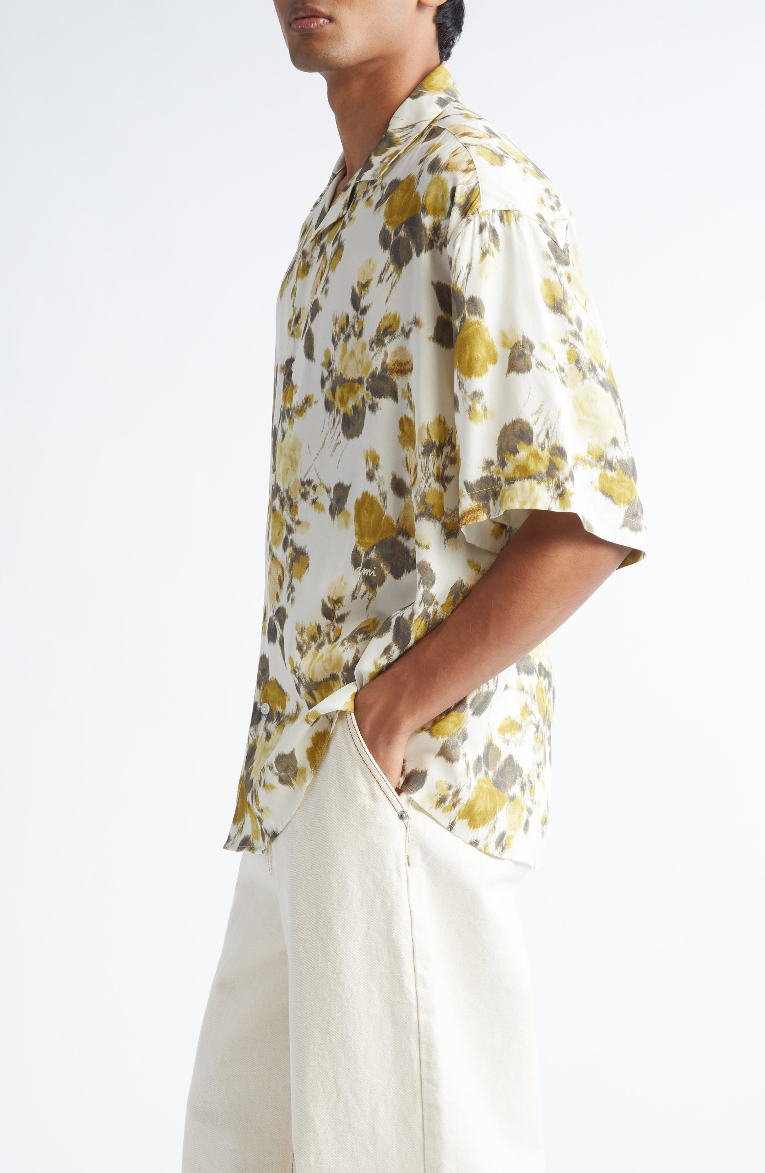 AMI PARIS Floral Print Camp Shirt in Anis/Ivoire at Nordstrom - 3