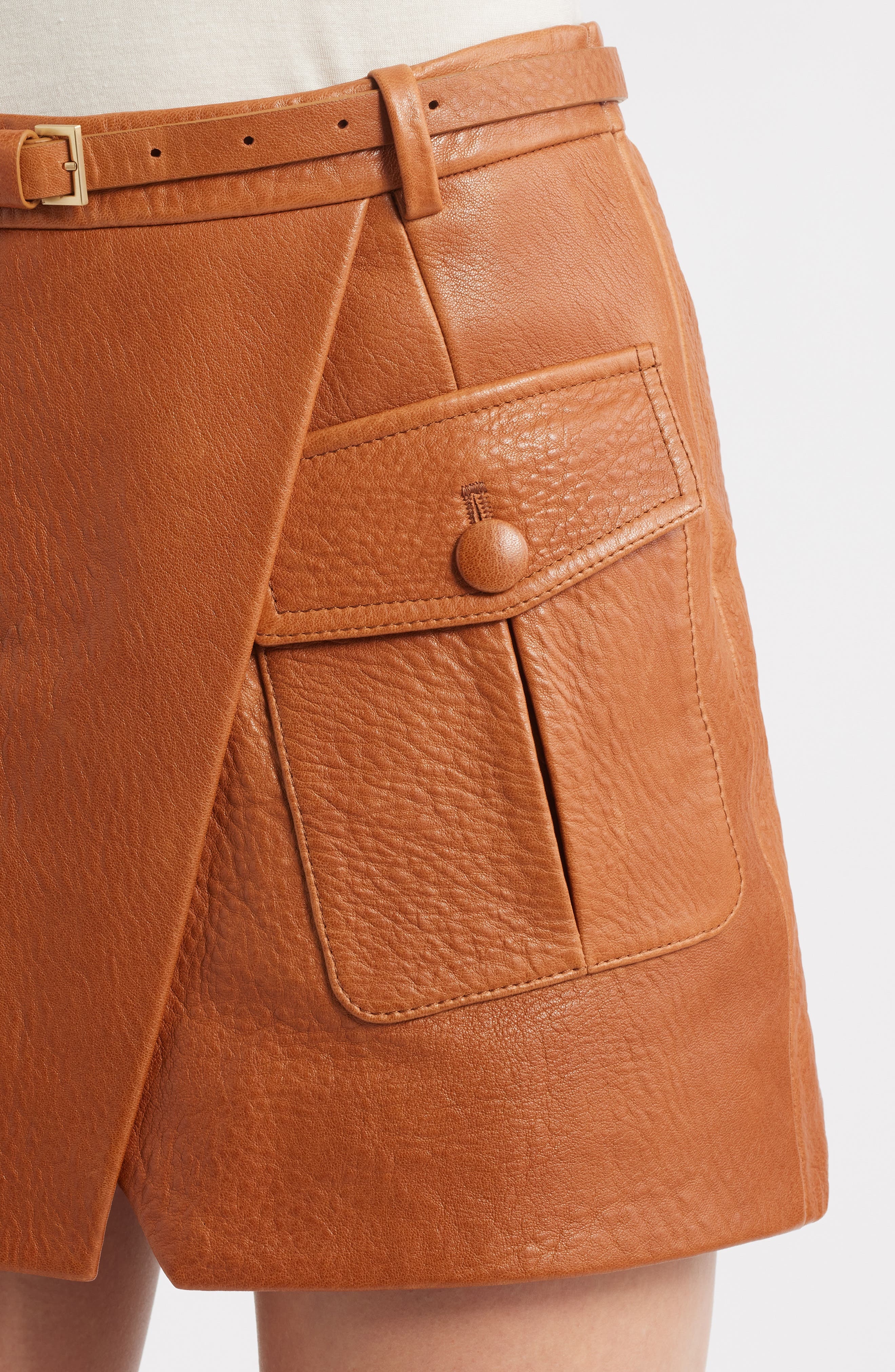 FRAME The Leather Cargo Miniskirt in Chestnut at Nordstrom - 4