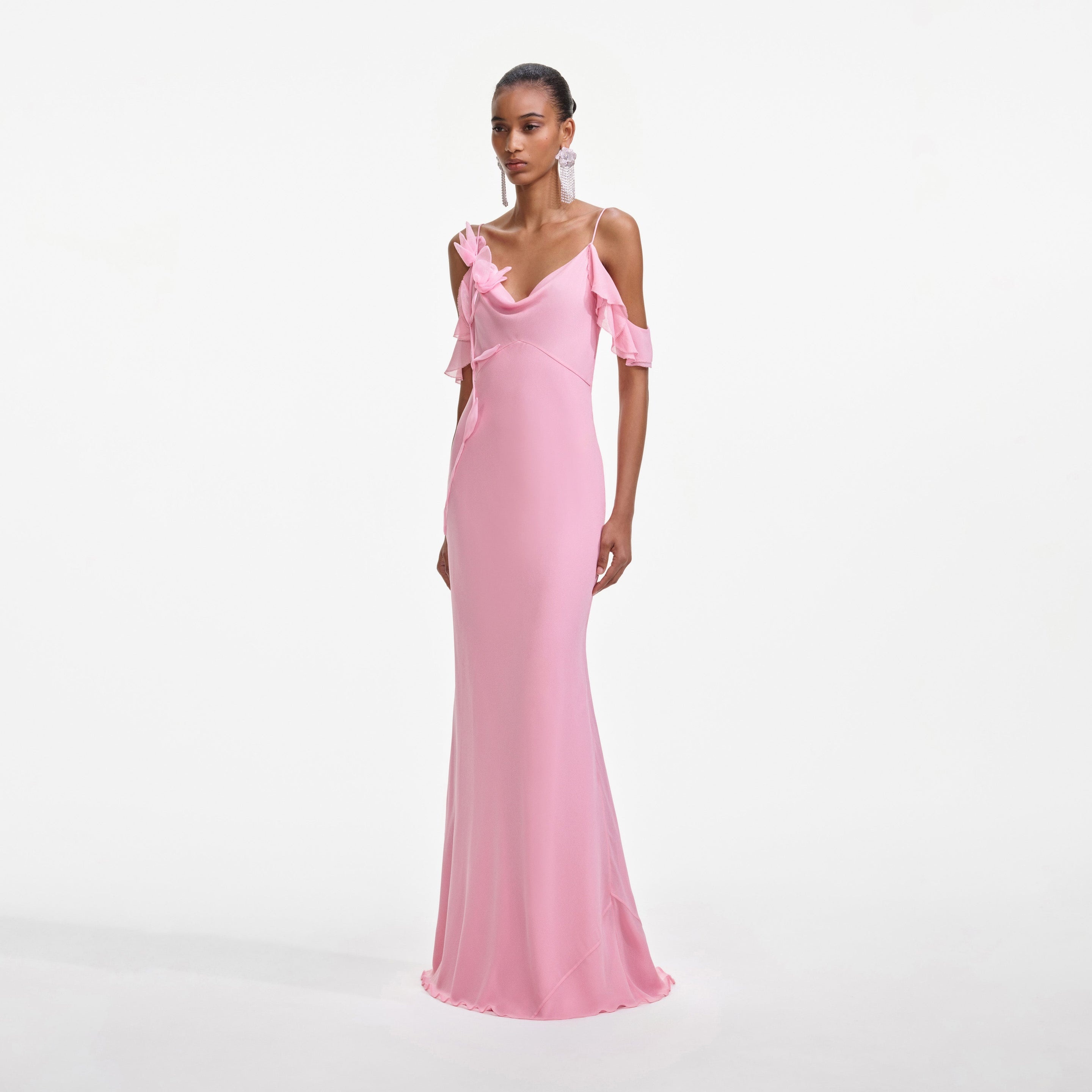 Pink Georgette Flower Maxi Dress - 2