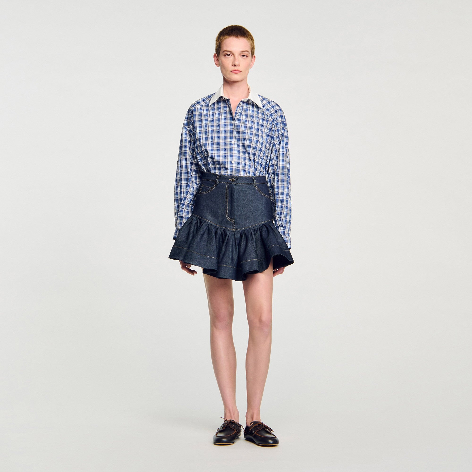 MINI DENIM RUFFLED SKIRT - 2
