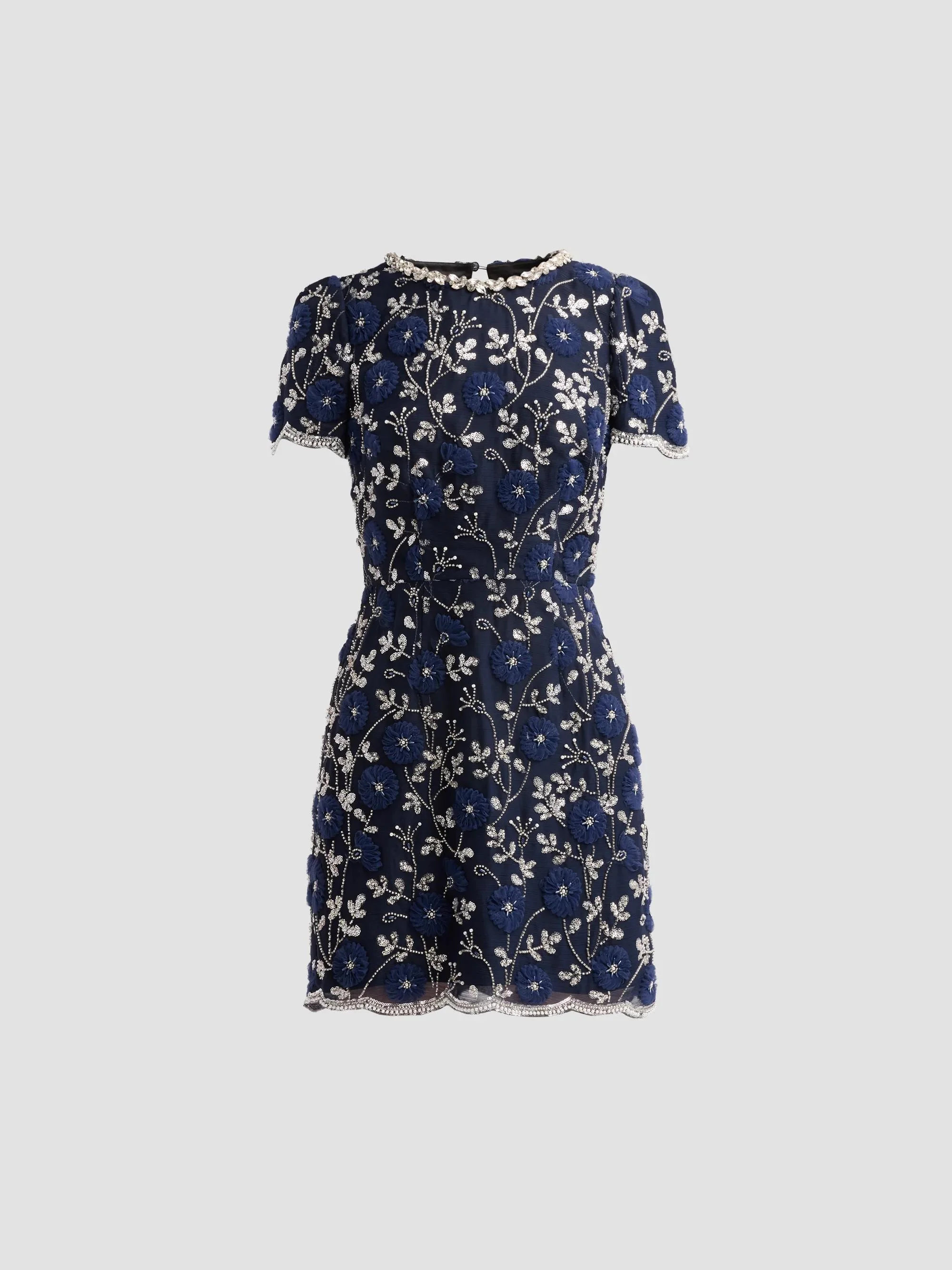 Women's Daisy Sequined Floral Minidress - Navy Silver - 1