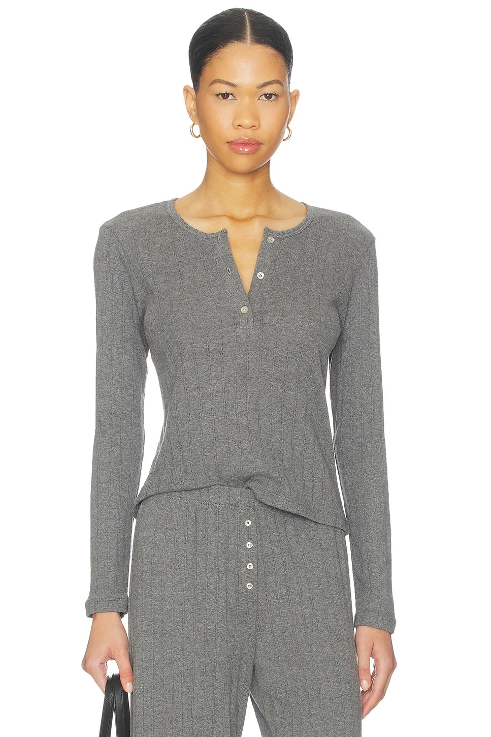 Pointelle Long Sleeve Henley - 1