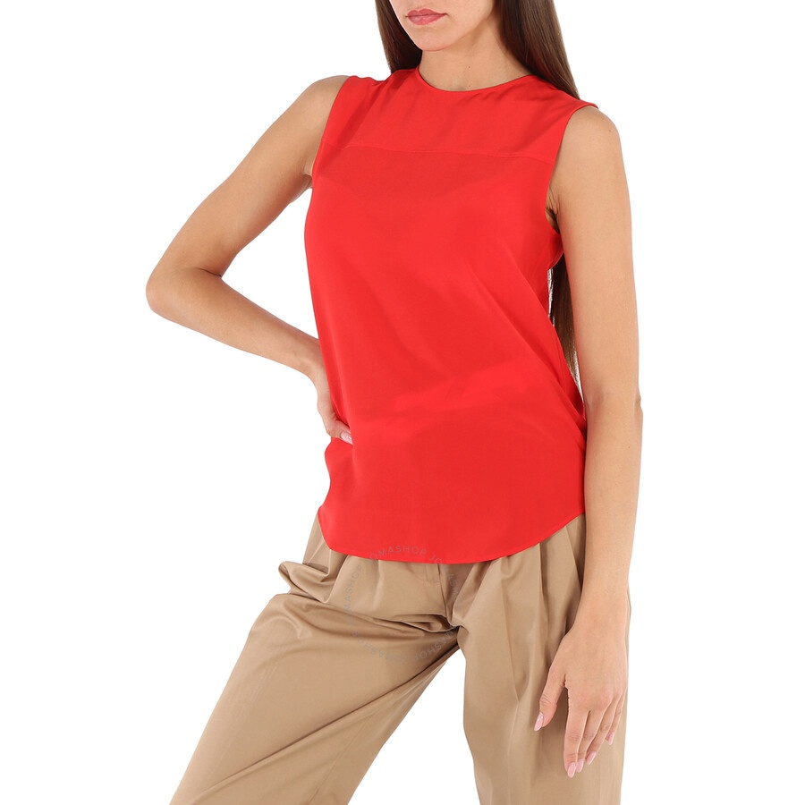 Burberry Ladies Bright Red Sleeveless Silk Crepe De Chine Top - 4