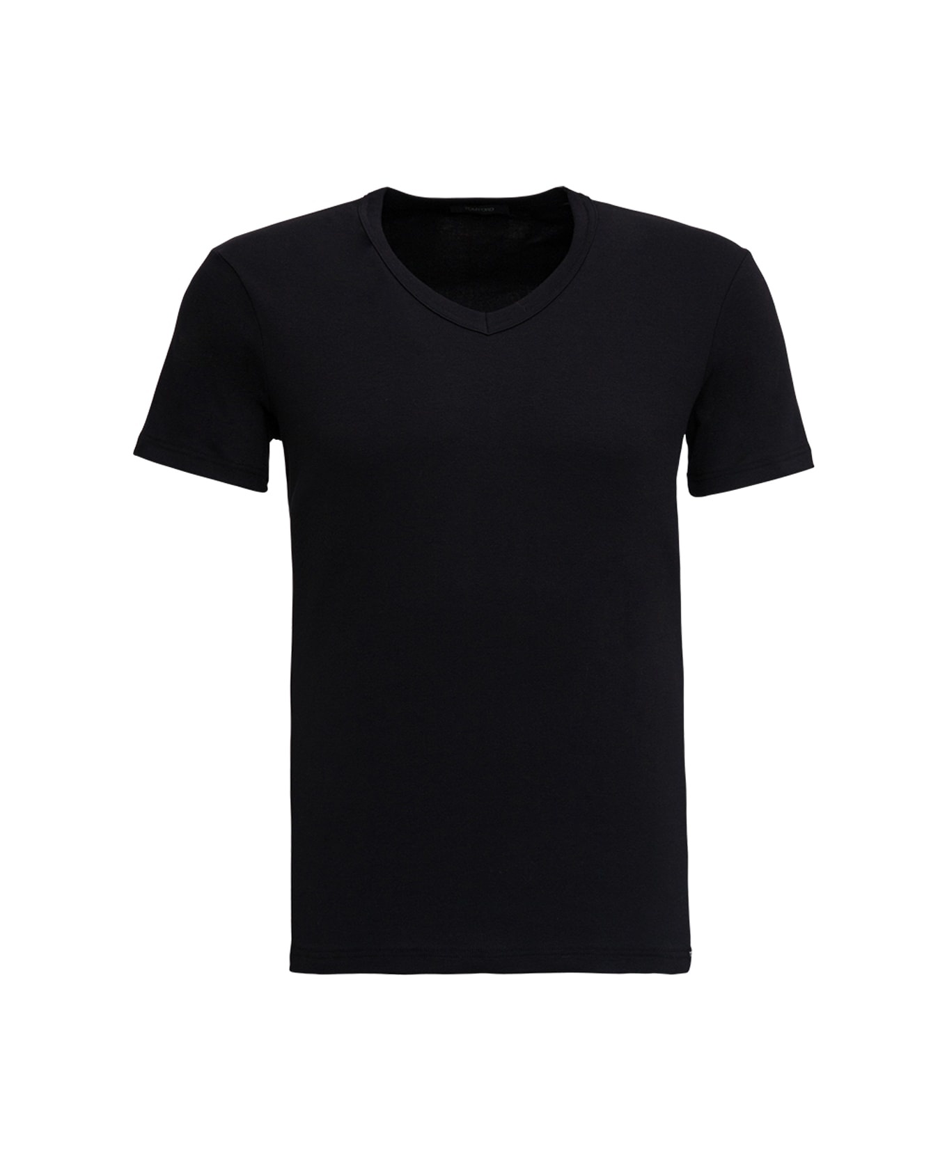 Black V-neck T-shirt Short Sleeves In Cotton Stretch Man - 1