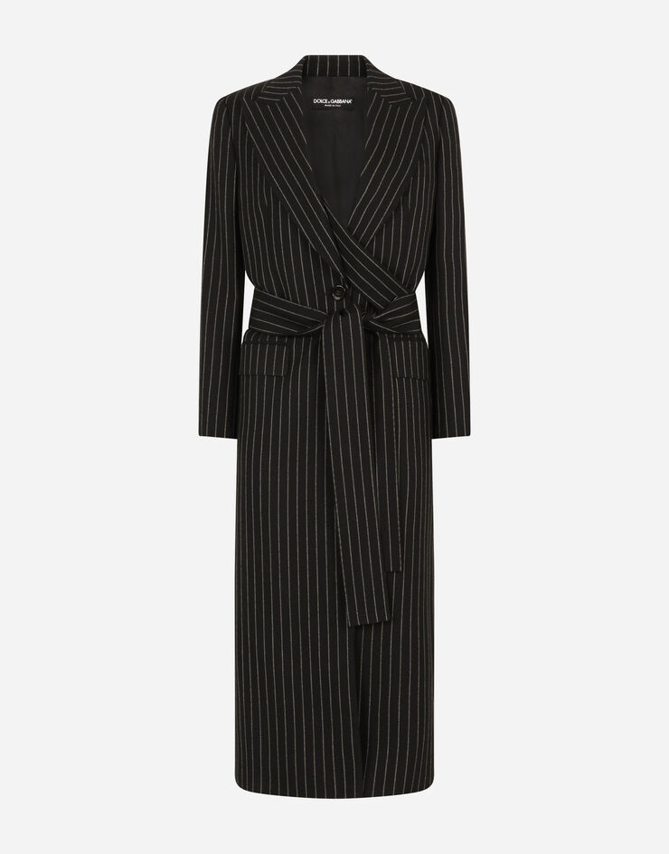 Pinstripe woolen robe coat - 3