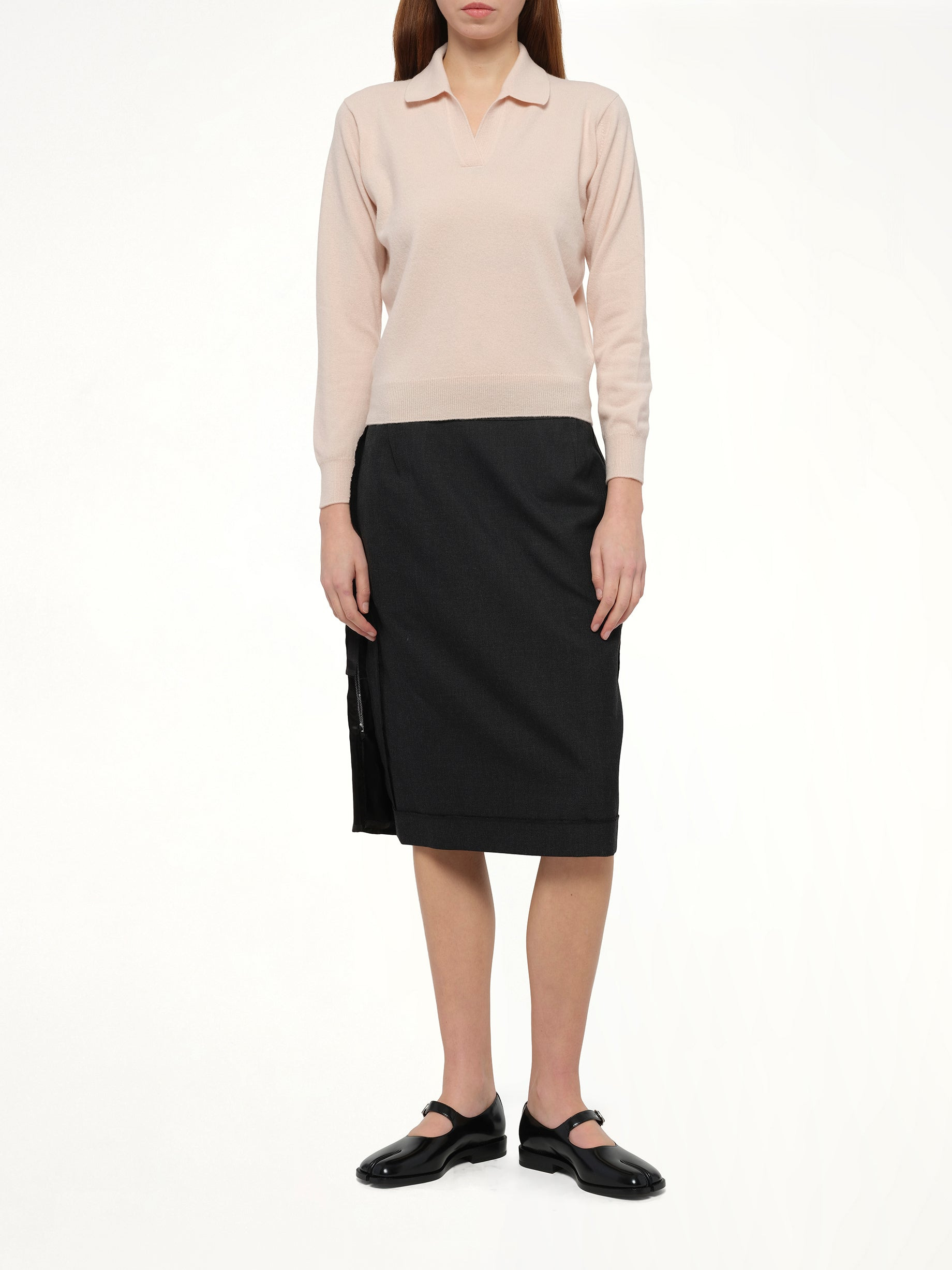 Lambswool Knit Polo in Pale Pink - 4