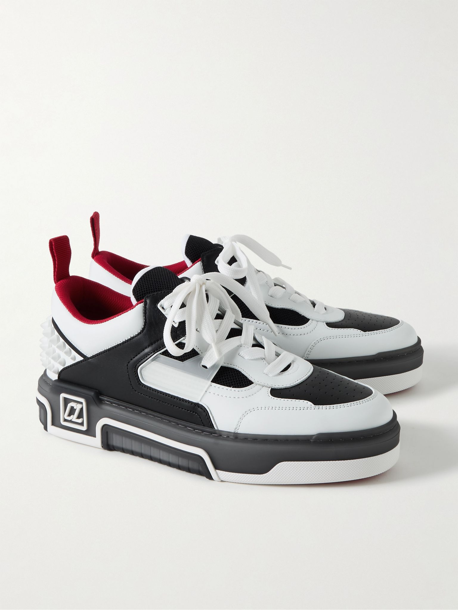 Astroloubi Spiked Leather and Mesh Sneakers White - 4