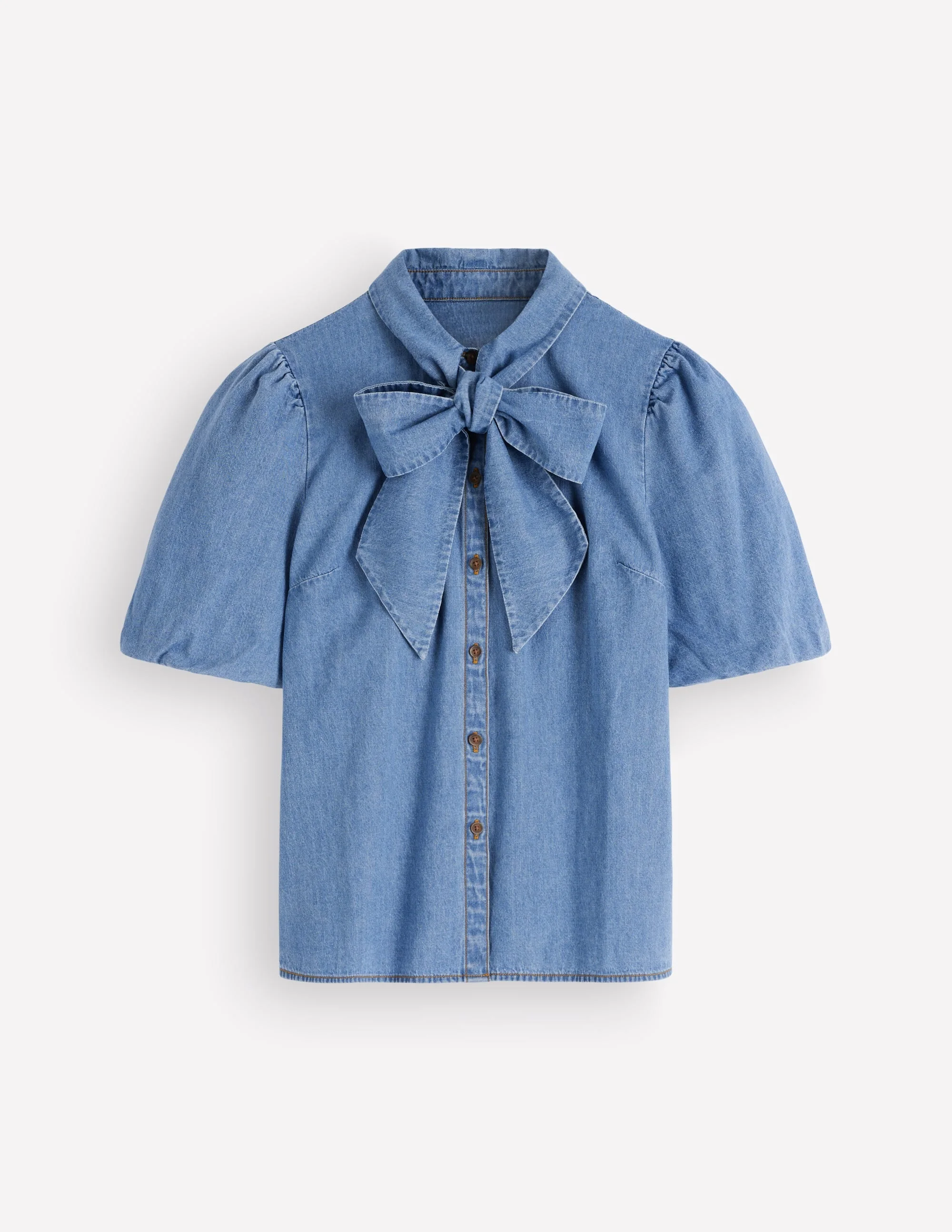 Tie Neck Denim Top-Light Vintage - 1