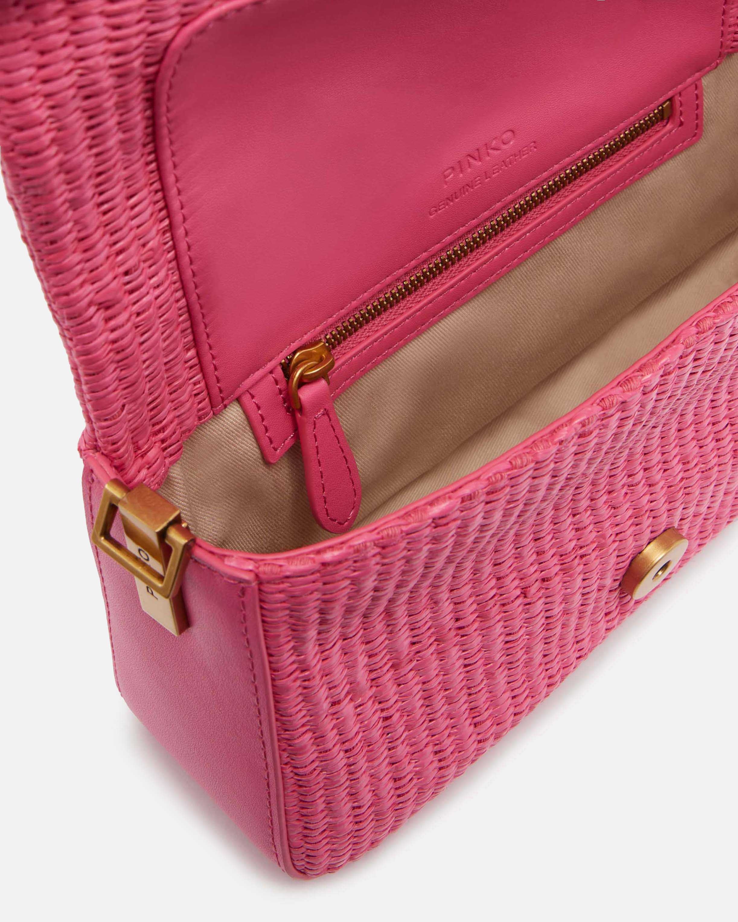 MINI LOVE BAG SLOUCHY SMALL SHOULDER BAG IN RAFFIA WITH DOUBLE SHOULDER STRAP - 4