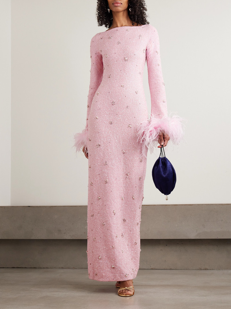 CLIO PEPPIATT Mae Feather-trimmed Embellished Stretch-mesh Gown outlook