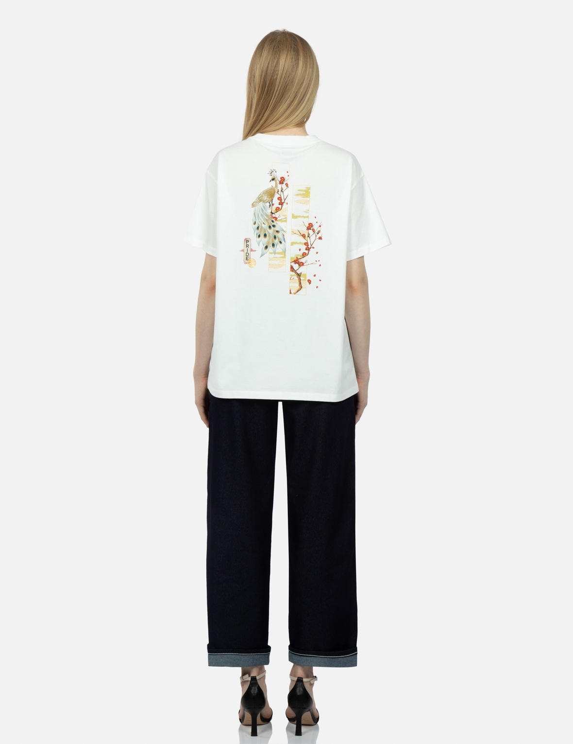 PEACOCK AND TSUBAKI PRINT BOYFRIEND T-SHIRT - 5