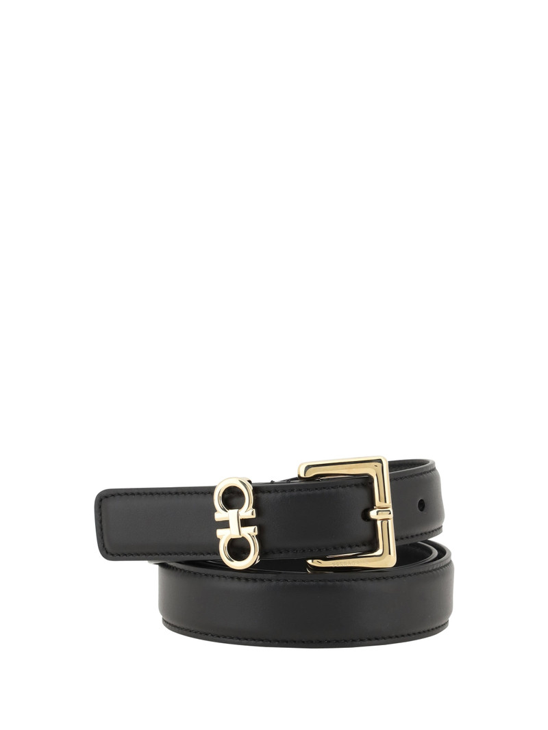 Ferragamo Gancini-Logo Calf Leather Belt — Black 1