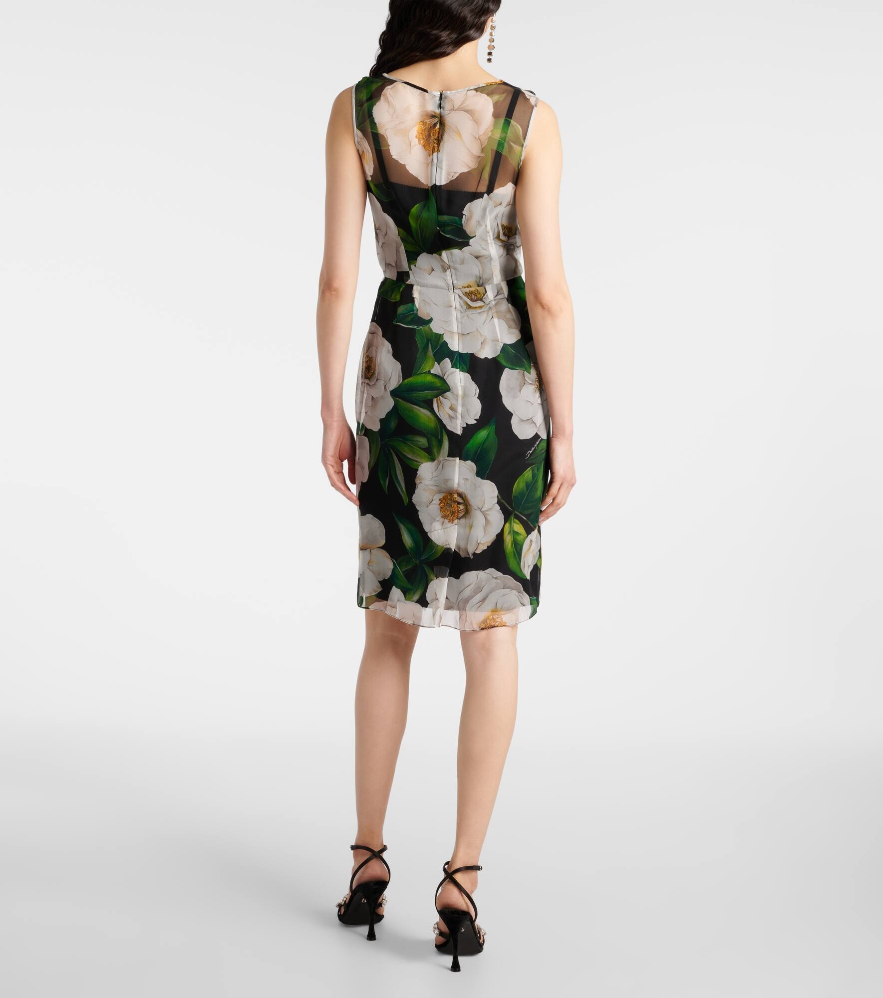 Floral silk chiffon midi dress - 3