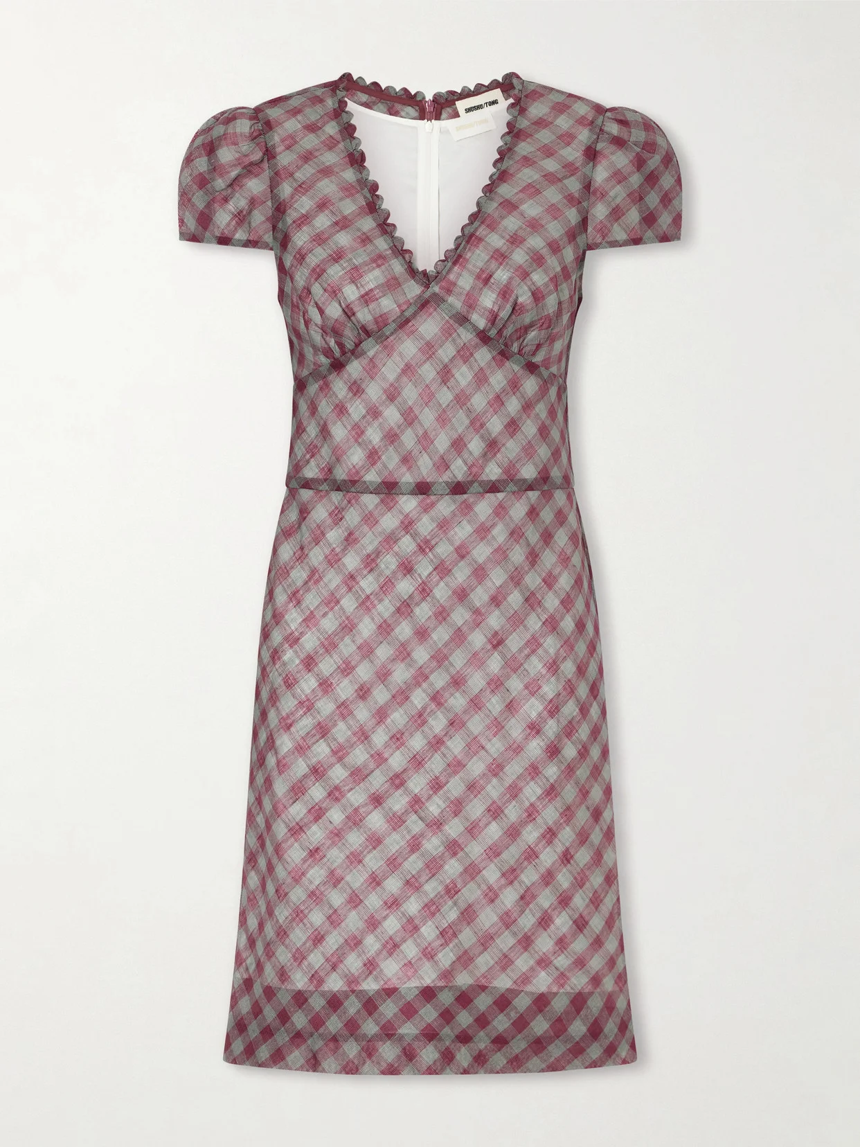 Gingham Lace-trimmed Linen Mini Dress - 1