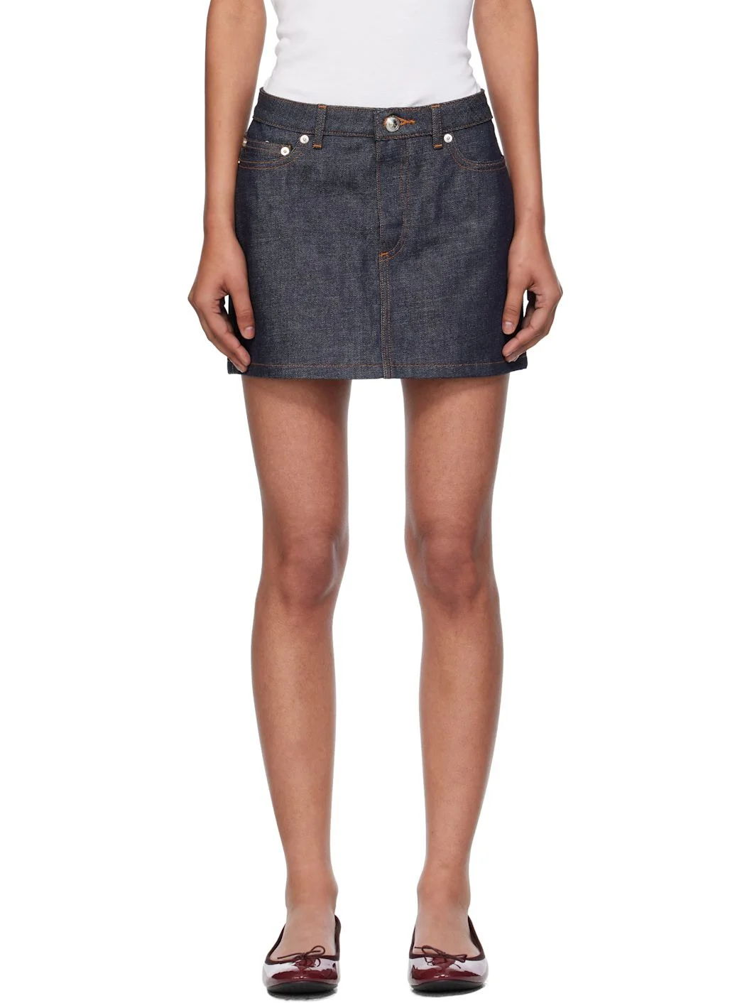 Navy High-Rise Denim Miniskirt - 1