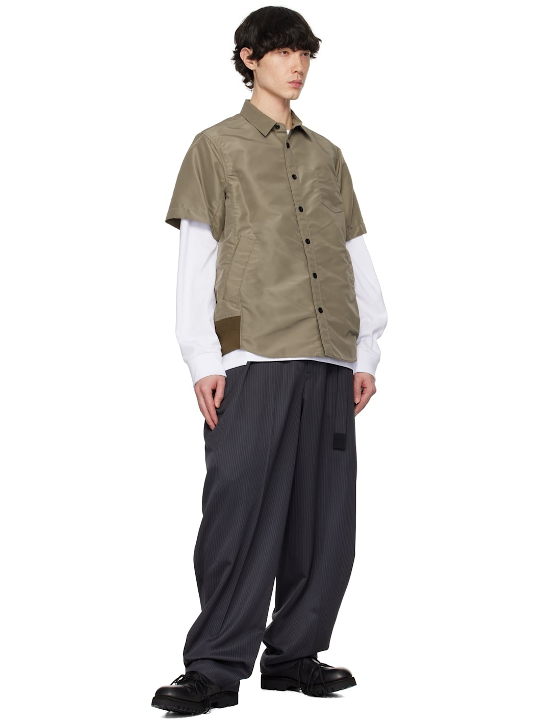Taupe Nylon Twill Shirt - 5
