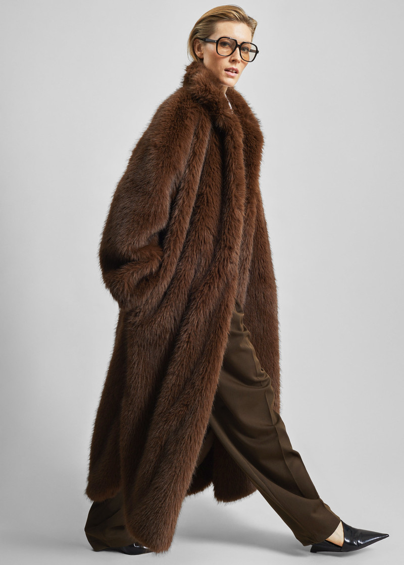 The Frankie Shop Ravello Faux Fur Robe Coat - Brown outlook