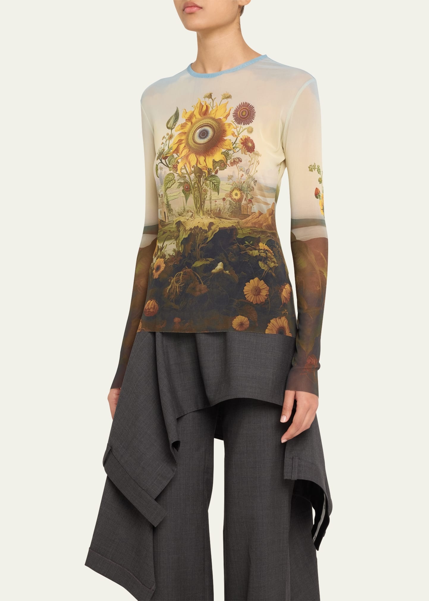 Sunflower Print Mesh Top - 4
