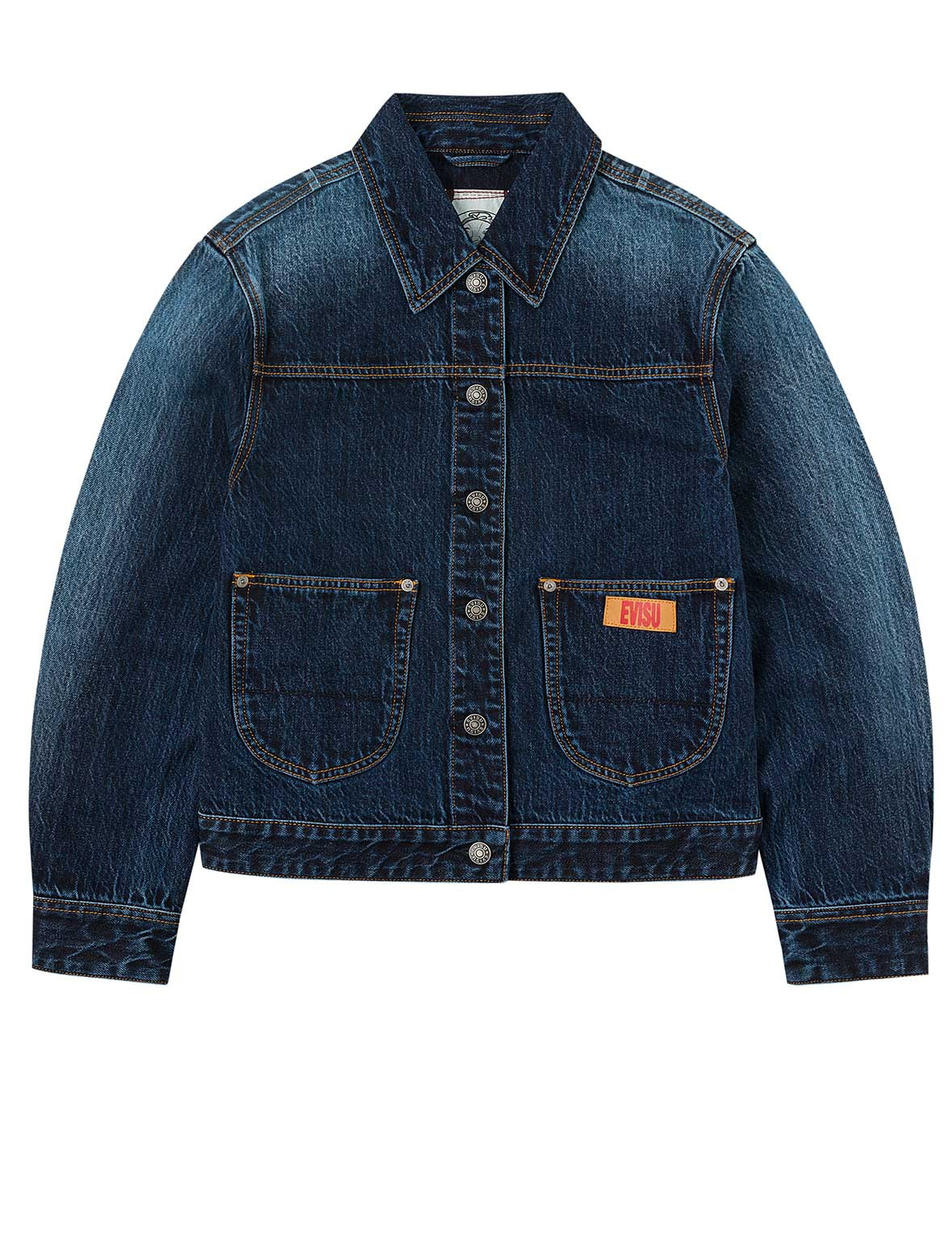 Gradient Print Loose Fit Washed Denim Jacket - 13