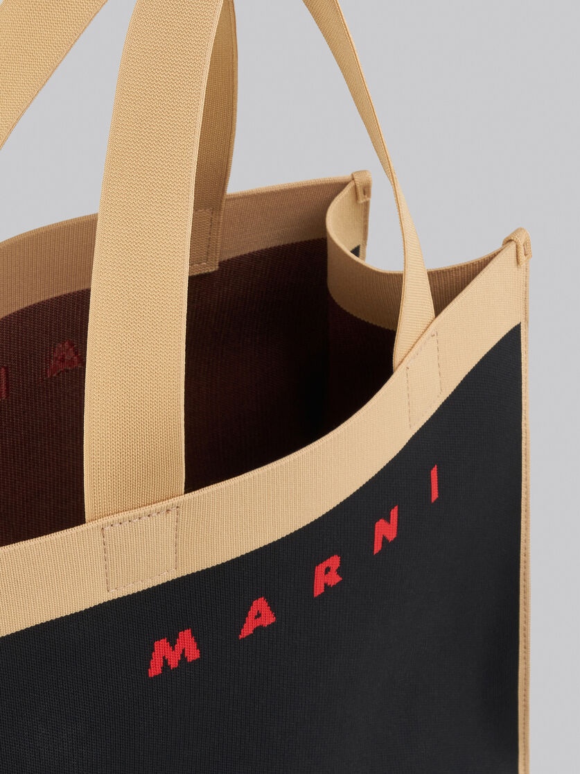 BLACK AND BEIGE JACQUARD SHOPPING BAG - 3